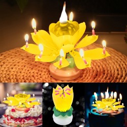 Bougie d'anniversaire en forme de lotus avec 8 petites bougies & Bonne chanson d'anniversaire