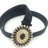 Luxury vintage leather belt with crystal & pearls round buckleBelts