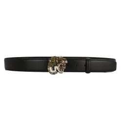Leather belt with a tiger's headRiemen