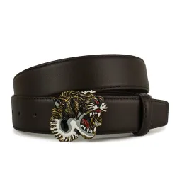 Leather belt with a tiger's headRiemen