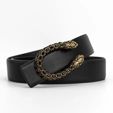 Leather belt with a crystals & tiger's headRiemen