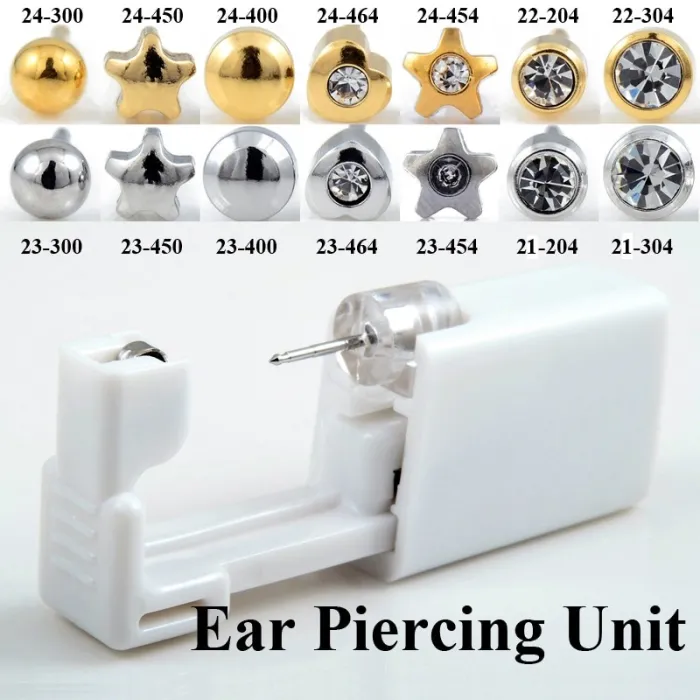 Disposable sterile ear piercing unit with earring - setEarrings