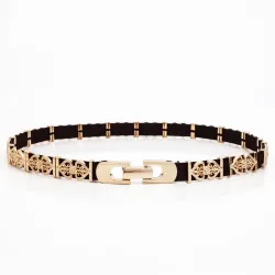 Elegante modieuze leren damesriem met bladpatroon en metalen gespRiemen