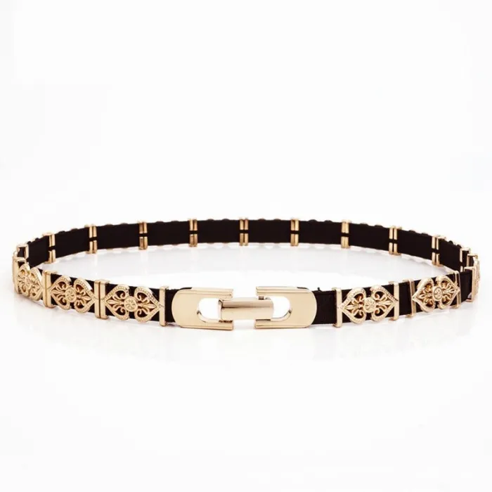 Elegant fashionable belt with leaf pattern and metal buckleBelts