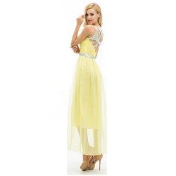 Long chiffon élégante robe jaune