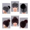 Raglaido Knitted Pompom Hats for Women Beanies Solid Elastic Rex Rabbit Fur Caps Winter Hat SkulliesPetten & Hoeden