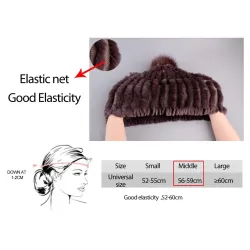 Raglaido Knitted Pompom Hats for Women Beanies Solid Elastic Rex Rabbit Fur Caps Winter Hat SkulliesPetten & Hoeden