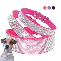 Col en cuir avec strass pour chiens et chats