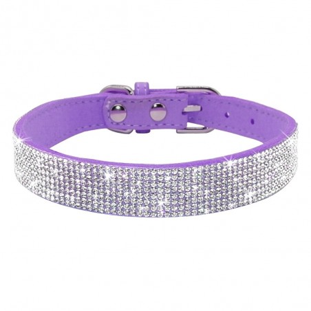 Leather collar with rhinestones for dogs and cats