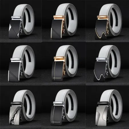 Ceinture en cuir véritable avec boucle automatique - blanc