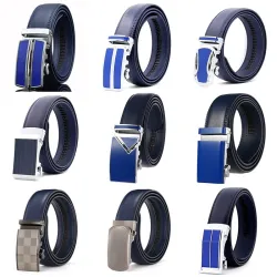 Ceinture en cuir véritable avec boucle automatique - bleu