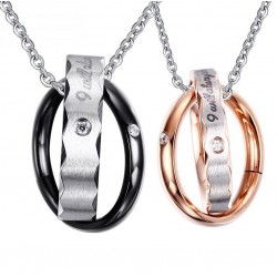 Vnox Endless Love Necklace Pendant For Lovers Vintage Double Hoop Wedding Promise Jewelry Free ChainHalskettingen