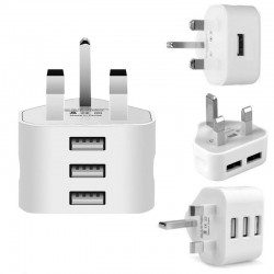 3 Pin Plug For All Mobile Phone Tablet Charger With UK Plug White 3 Ports USB Travel Charging MainsOpladers