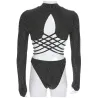 Rapwriter Sexy Backless Turtleneck Zipper Elastic Glitter Silver Striped Bodysuits Women 2018 Long SLingerie