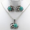 Antique Silver Color Jewelry Set Elephant Pendant Blue Beads Necklaces Drop Earrings Statement CharSieradensets