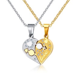 collier pendentif en strasss - collier de chaîne en forme de coeur d'amour - bijoux cadeaux accessoires