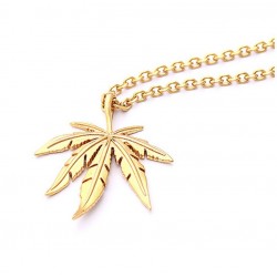 gold silver plated cannabiss small weed herb charm necklace - maple leaf pendant necklace - hip hop jewelryHalskettingen