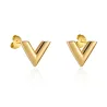 V pattern stud earrings - titanium steelOorbellen