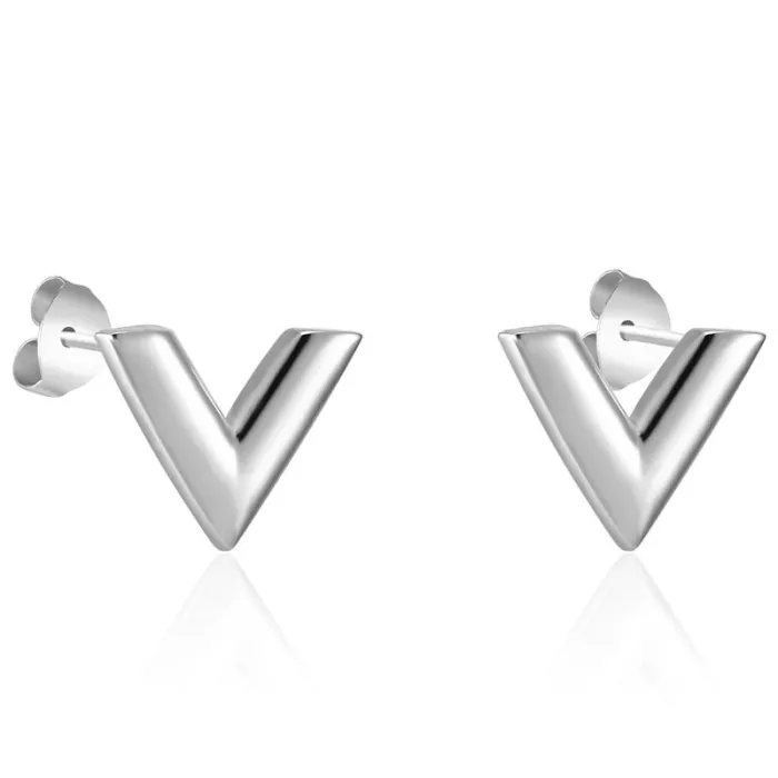 V pattern stud earrings - titanium steelOorbellen