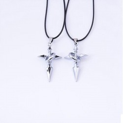 Black & silver Cross with ring - rope chain - necklace for couple - 2 piecesNecklaces