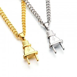 Electrical plug shape pendant - gold & silver stainless steel necklaceNecklaces