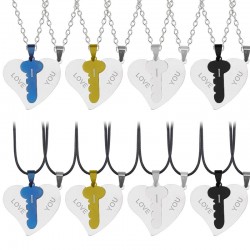 2-piece Heart Key Necklace - Blue/GoldHalskettingen