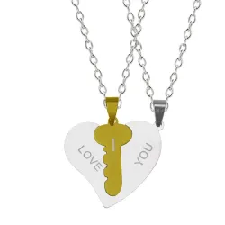 2-piece Heart Key Necklace - Blue/GoldHalskettingen