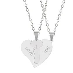 2-piece Heart Key Necklace - Blue/GoldHalskettingen