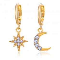 Crystal star & Lune - boucles d'oreilles en or