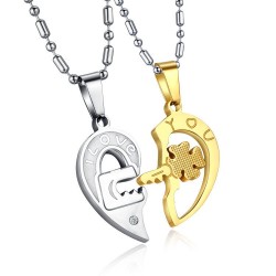 titanium steel rhinestone - four-leaf flower love heart pendant necklaceHalskettingen