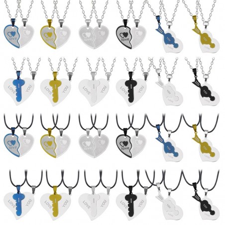 Cœur & clé - collier en acier inoxydable pour couples 2 pièces