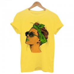 Summer t-shirt with women's print - t-shirt - yellow - pink - whiteBlouses & shirts