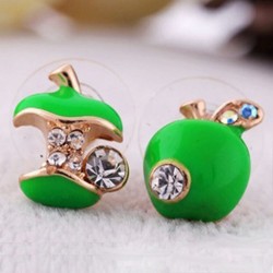 Crystal apples - asymmetric earrings - green - redEarrings