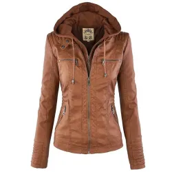 Veste en cuir d'hiver - intérieur amovible avec capuche - imperméable - plus taille