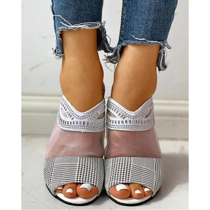 Sandales à orteils de mailles d'été - talons hauts - femme