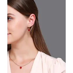 Collier d'or  boucles d'oreilles avec coeur rouge