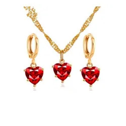 Gouden ketting en oorbellen set - met rood hartHalskettingen