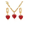 Gouden ketting en oorbellen set - met rood hartHalskettingen