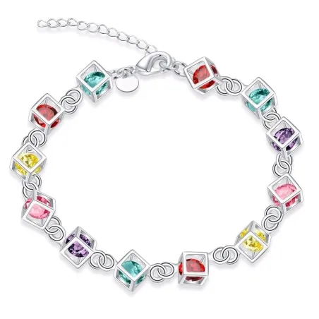 Meerkleurige armband met kubussen - 925 sterling zilverArmbanden