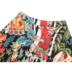 Vintage - jupe haute taille - fleurs & tirage Halloween - crânes - coton