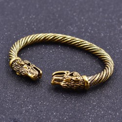 Vintage Vikingarmband met wolfskop - zilver - goudArmbanden
