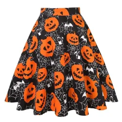Vintage - hoge taille rok - bloemen & Halloween print - skull - katoenJurken