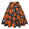 Vintage - jupe haute taille - fleurs & tirage Halloween - crânes - coton