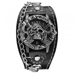 Skull design - quartz watch - leather strap - unisex
