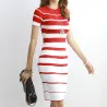 Striped Knitted Dresses - Office - Elegant - Red - BlackJurken