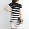 Striped Knitted Dresses - Office - Elegant - Red - BlackJurken