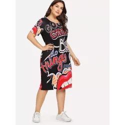 Large size - Funny print - Summer dress - XL-5XLJurken