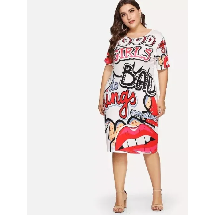 Large size - Funny print - Summer dress - XL-5XLJurken