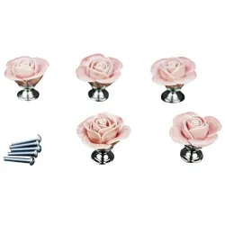 Poignées en forme de rose - céramique - 5 pièces