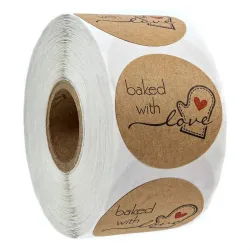 MET LIEFDE GEBAKKEN - ronde stickers van natuurlijk kraft - 100 - 500 stuksBakvormen